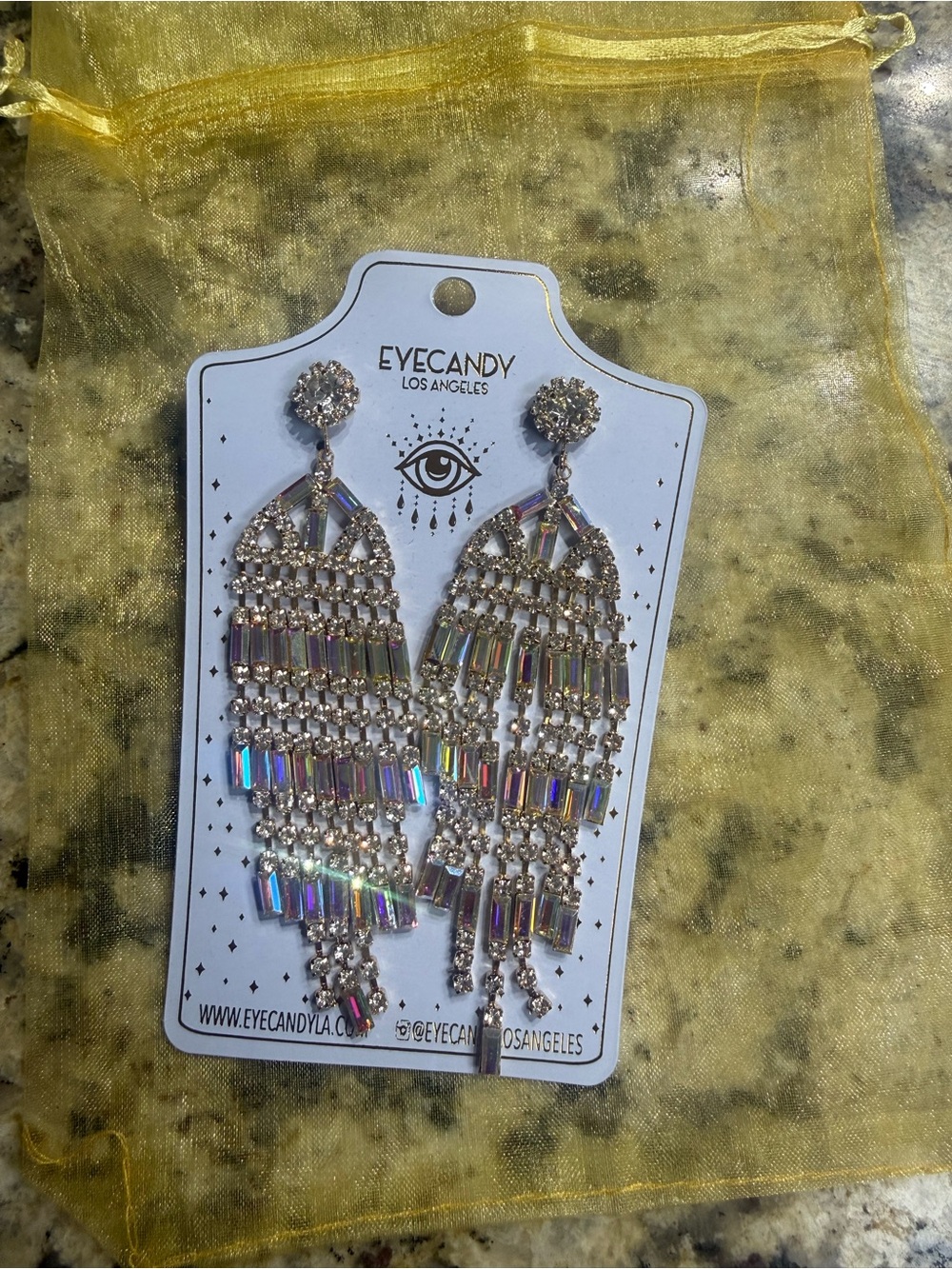 EyeCandy Silver Iridescent Chandelier Earrings